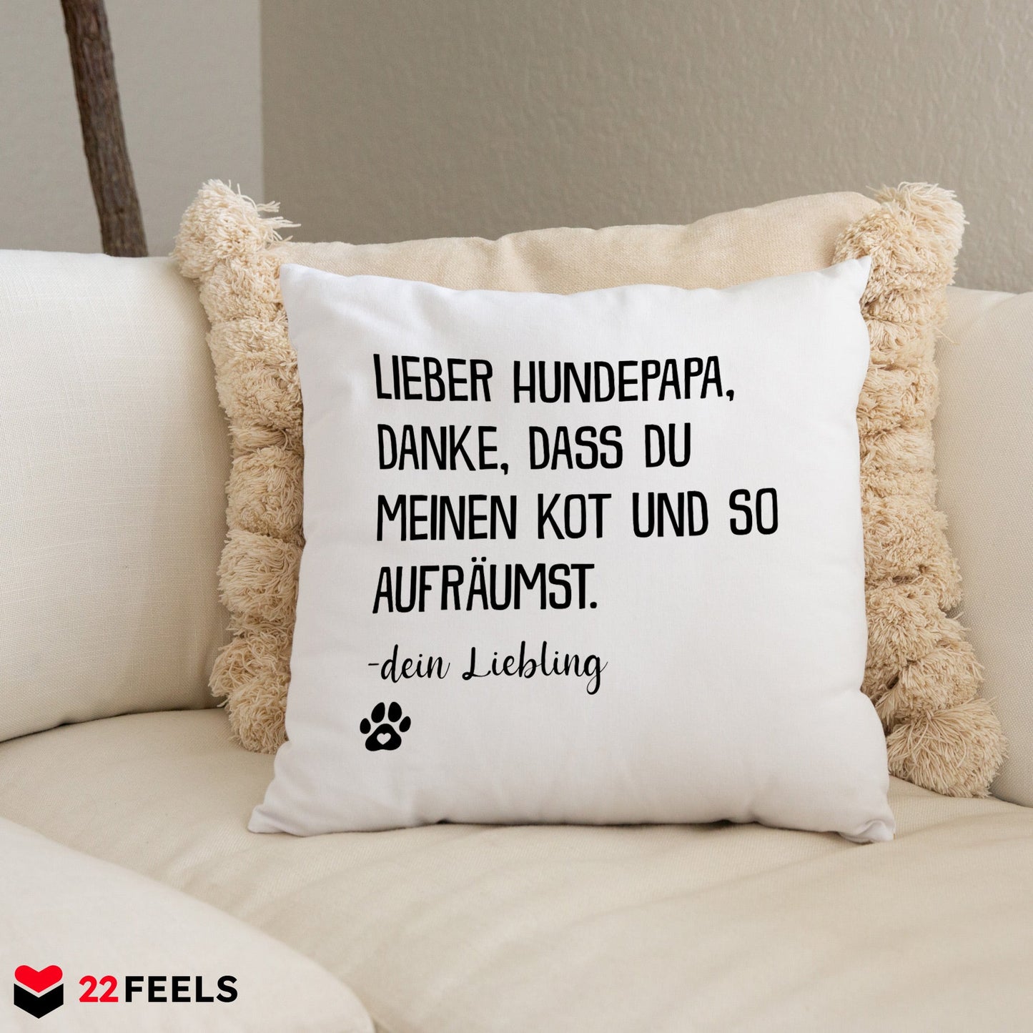 22Feels® Hundepapa Geschenk für Dog Dads und Hunde Herrchen - Kissen mit Spruch (Weiss 40x40cm)-Kissen Weiss 40x40-22Feels
