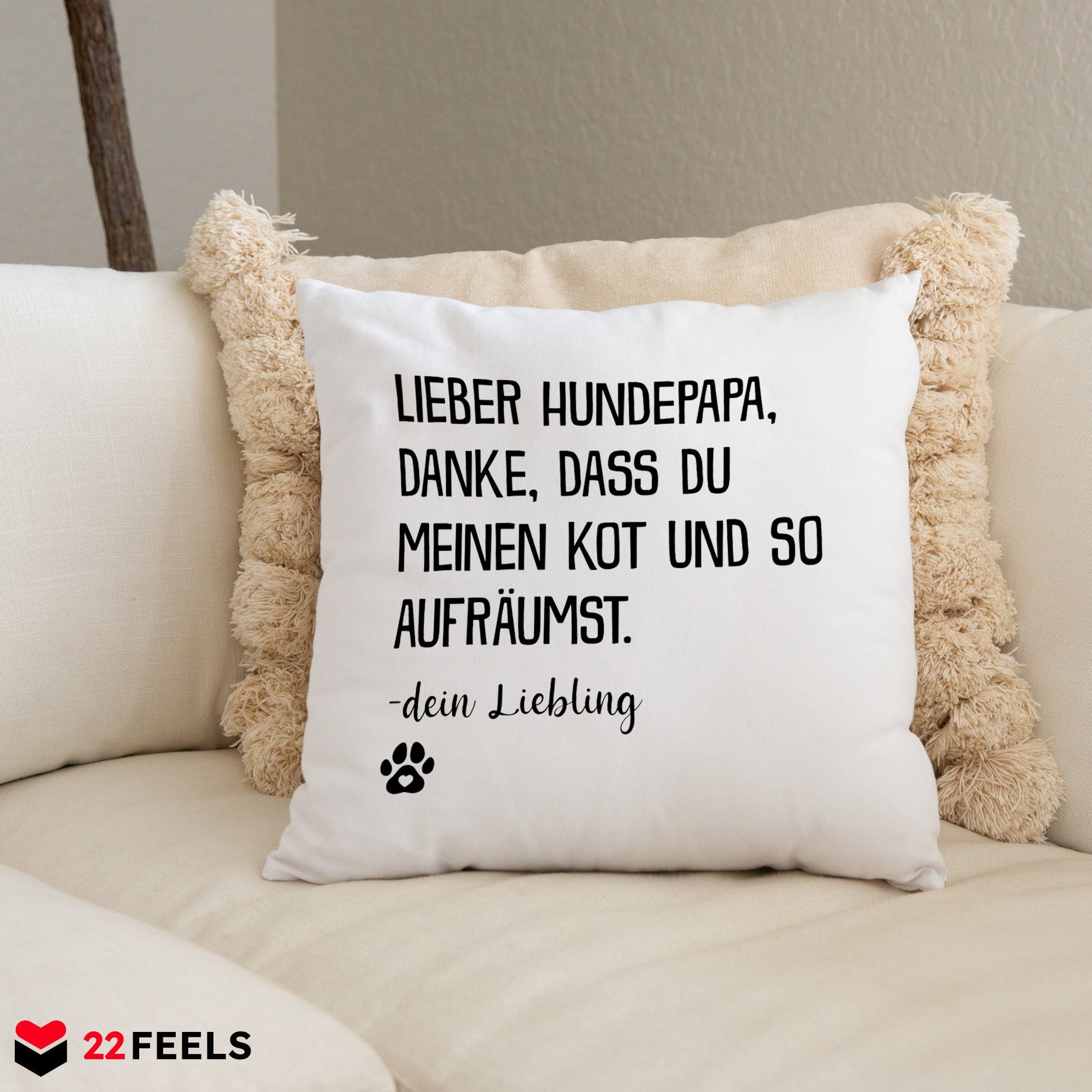 22Feels® Hundepapa Geschenk für Dog Dads und Hunde Herrchen - Kissen mit Spruch (Weiss 40x40cm)-Kissen Weiss 40x40-22Feels