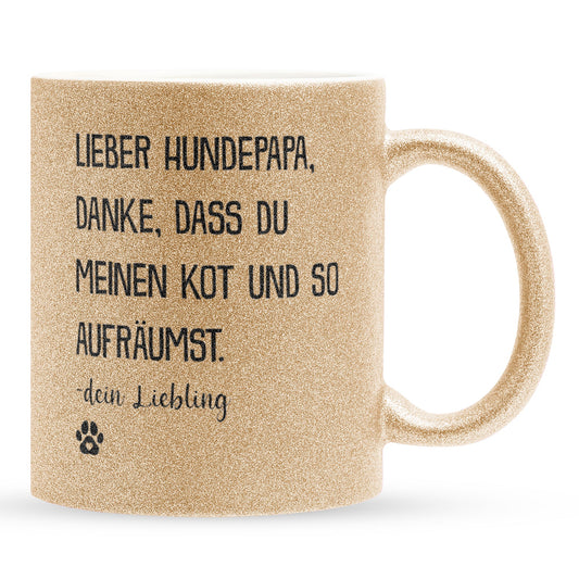 22Feels® Hundepapa Geschenk - Glitzertasse mit Spruch (Gold, 320ml)-Glitzertasse Gold 320ml-22Feels