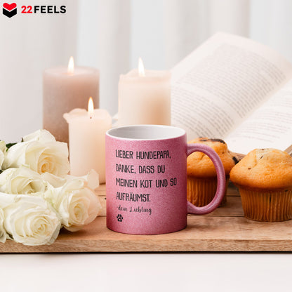 22Feels® Hundepapa Geschenk - Glitzertasse mit Spruch (Pink, 320ml)-Glitzertasse Pink 320ml-22Feels
