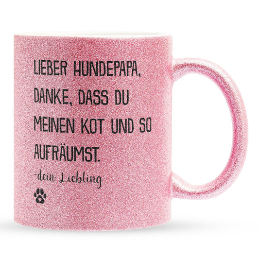 22Feels® Hundepapa Geschenk - Glitzertasse mit Spruch (Pink, 320ml)-Glitzertasse Pink 320ml-22Feels