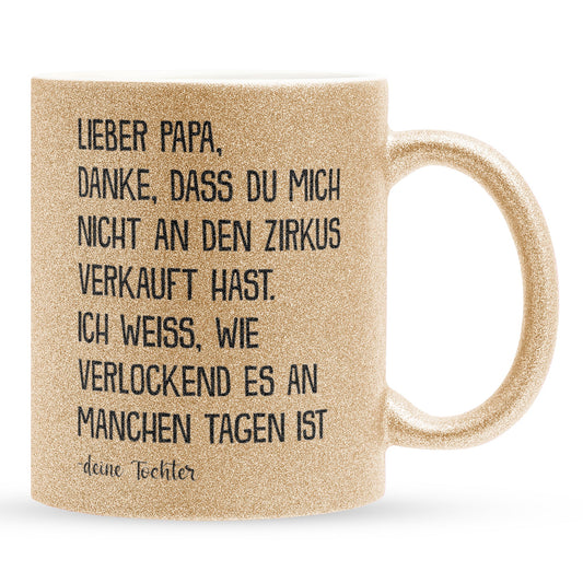 22Feels® Papa Geschenk von Tochter - Glitzertasse mit Spruch (Gold, 320ml)-Glitzertasse Gold 320ml-22Feels