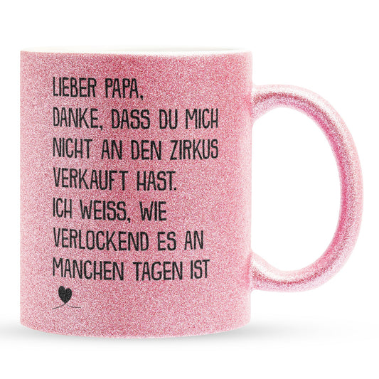22Feels® Papa Geschenk - Glitzertasse mit Spruch (Pink, 320ml)-Glitzertasse Pink 320ml-22Feels