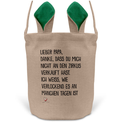22Feels® Papa Osterkorb Vater mit Henkel Ostergeschenk Tragetasche Ostern Deko Osternest Körbchen Hasenohren (Beige/Grün)-Ostern Tragetasche-22Feels