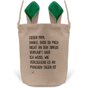 22Feels® Papa Osterkorb Vater mit Henkel Ostergeschenk Tragetasche Ostern Deko Osternest Körbchen Hasenohren (Beige/Grün)-Ostern Tragetasche-22Feels