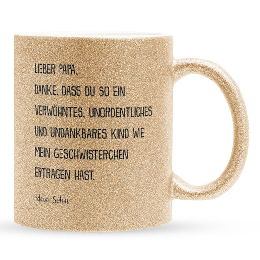 22Feels® Papa Geschenk von Sohn - Glitzertasse mit Spruch (Gold, 320ml)-Glitzertasse Gold 320ml-22Feels