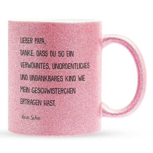 22Feels® Papa Geschenk von Sohn - Glitzertasse mit Spruch (Pink, 320ml)-Glitzertasse Pink 320ml-22Feels