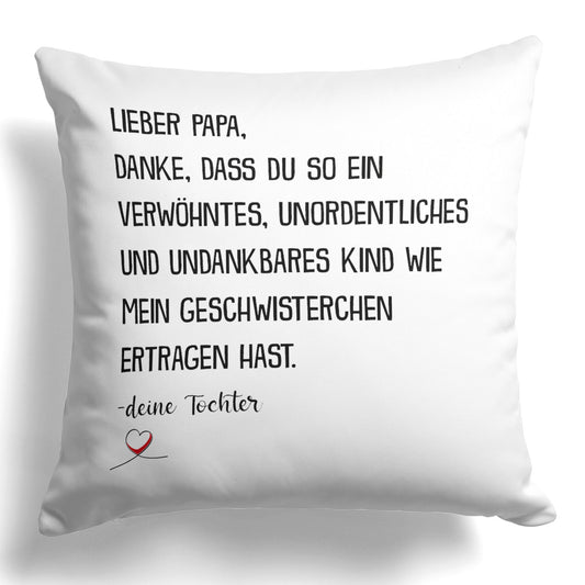 22Feels® Papa Geschenk von Tochter - Kissen mit Spruch (Weiss 40x40cm)-Kissen Weiss 40x40-22Feels