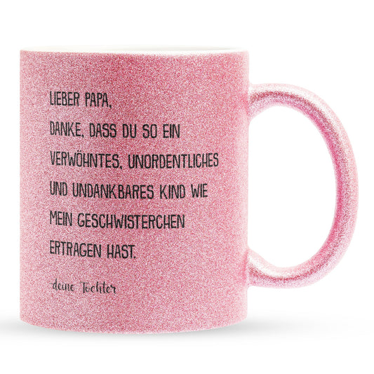 22Feels® Papa Geschenk von Tochter - Glitzertasse mit Spruch (Pink, 320ml)-Glitzertasse Pink 320ml-22Feels
