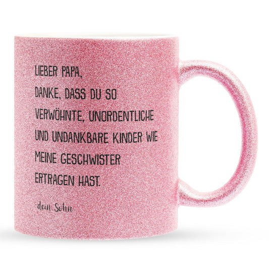 22Feels® Papa Geschenk von Sohn - Glitzertasse mit Spruch (Pink, 320ml)-Glitzertasse Pink 320ml-22Feels