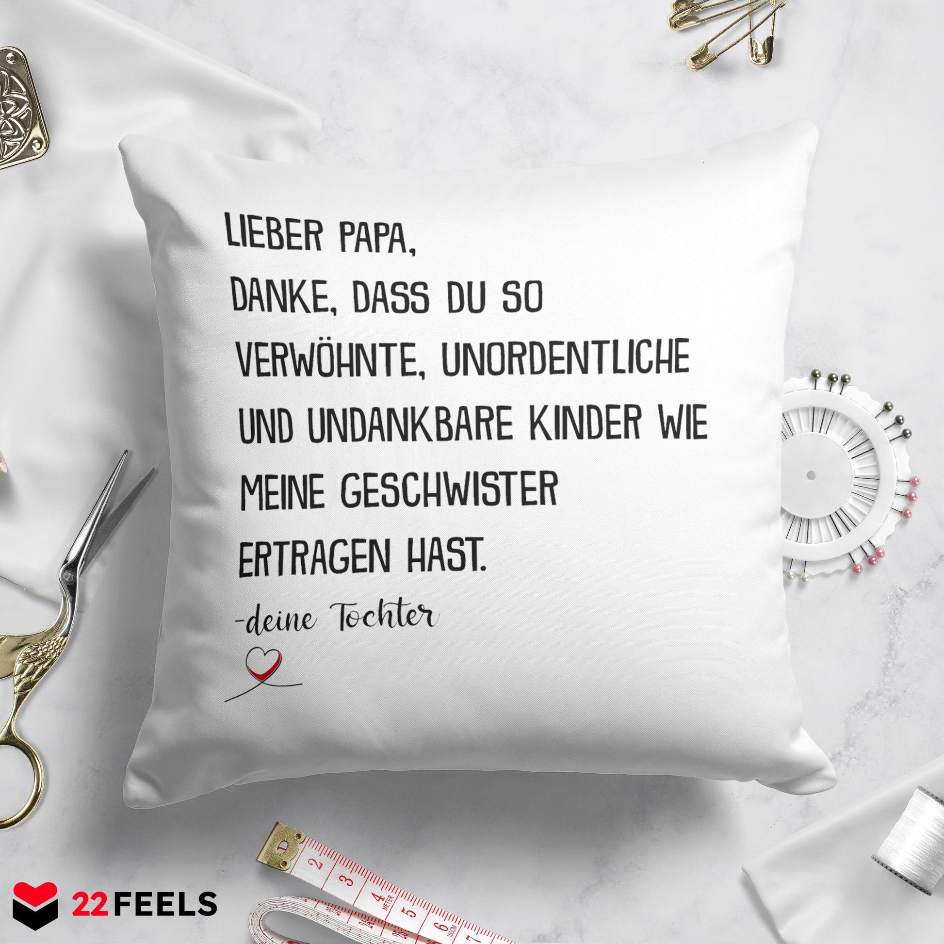 22Feels® Papa Geschenk von Tochter - Kissen mit Spruch (Weiss 40x40cm)-Kissen Weiss 40x40-22Feels