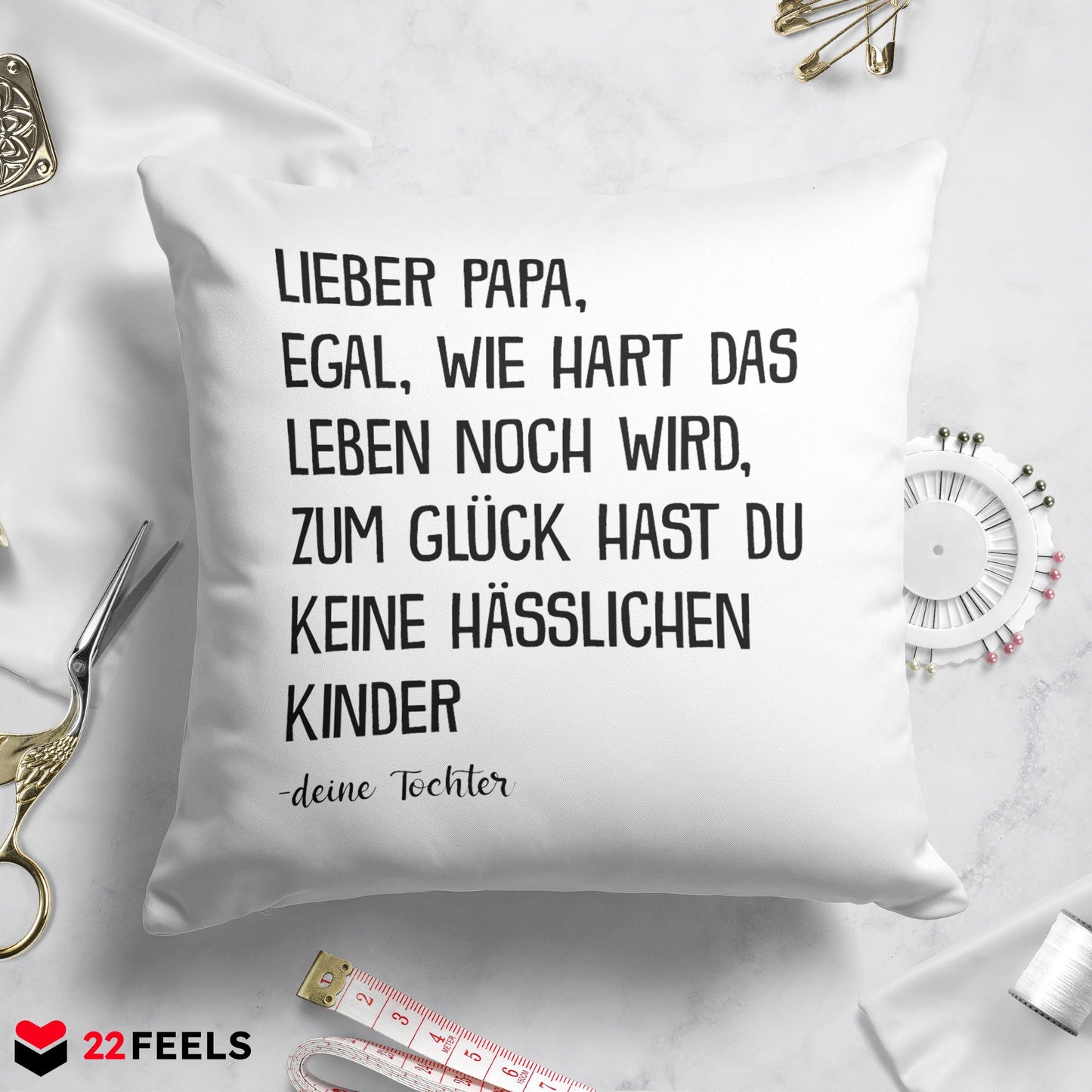 22Feels® Papa Geschenk von Tochter - Kissen mit Spruch (Weiss 40x40cm)-Kissen Weiss 40x40-22Feels