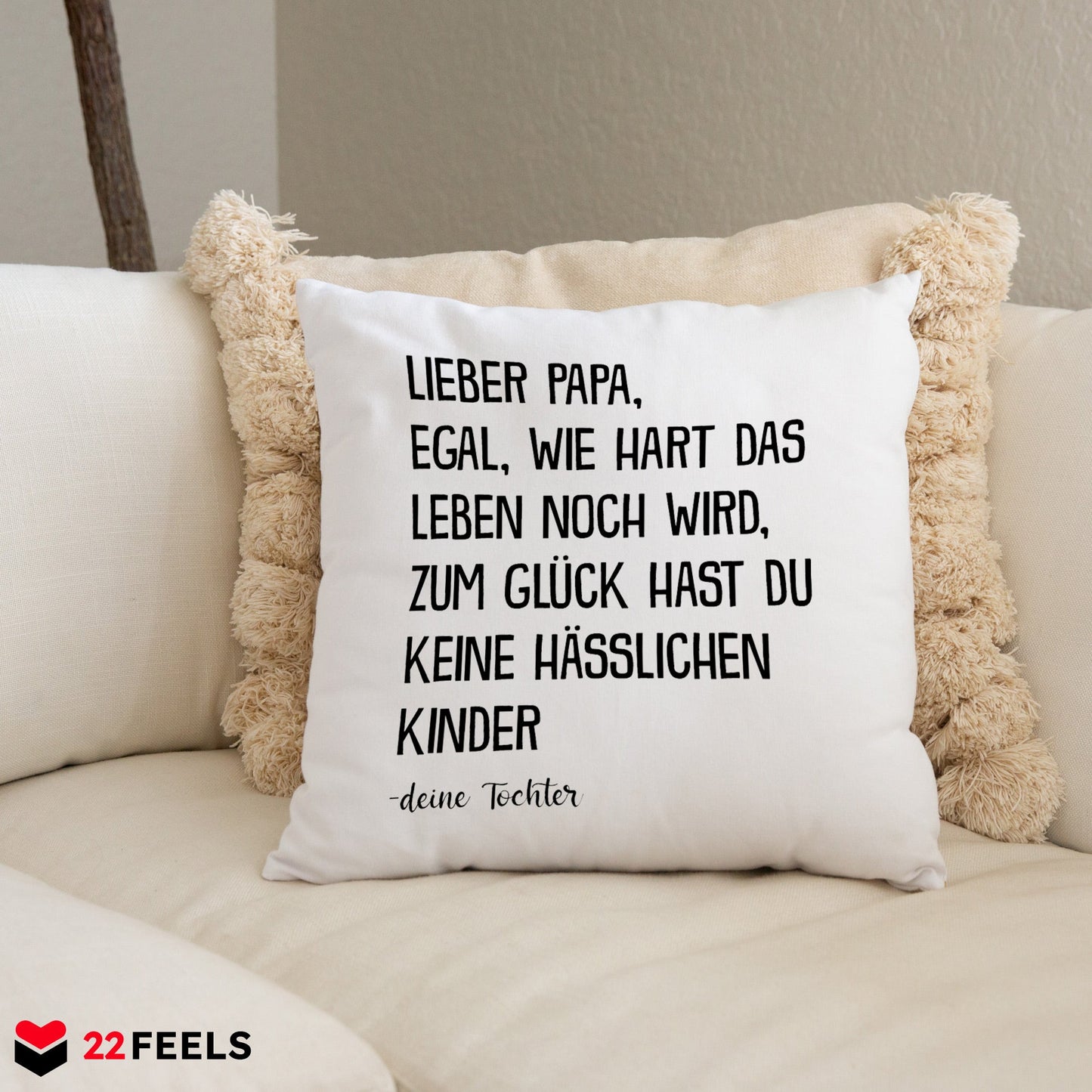 22Feels® Papa Geschenk von Tochter - Kissen mit Spruch (Weiss 40x40cm)-Kissen Weiss 40x40-22Feels