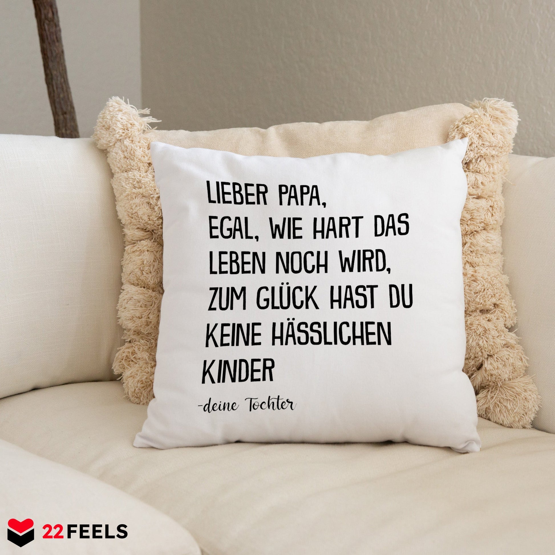22Feels® Papa Geschenk von Tochter - Kissen mit Spruch (Weiss 40x40cm)-Kissen Weiss 40x40-22Feels