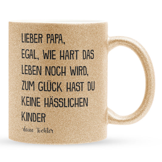 22Feels® Papa Geschenk von Tochter - Glitzertasse mit Spruch (Gold, 320ml)-Glitzertasse Gold 320ml-22Feels