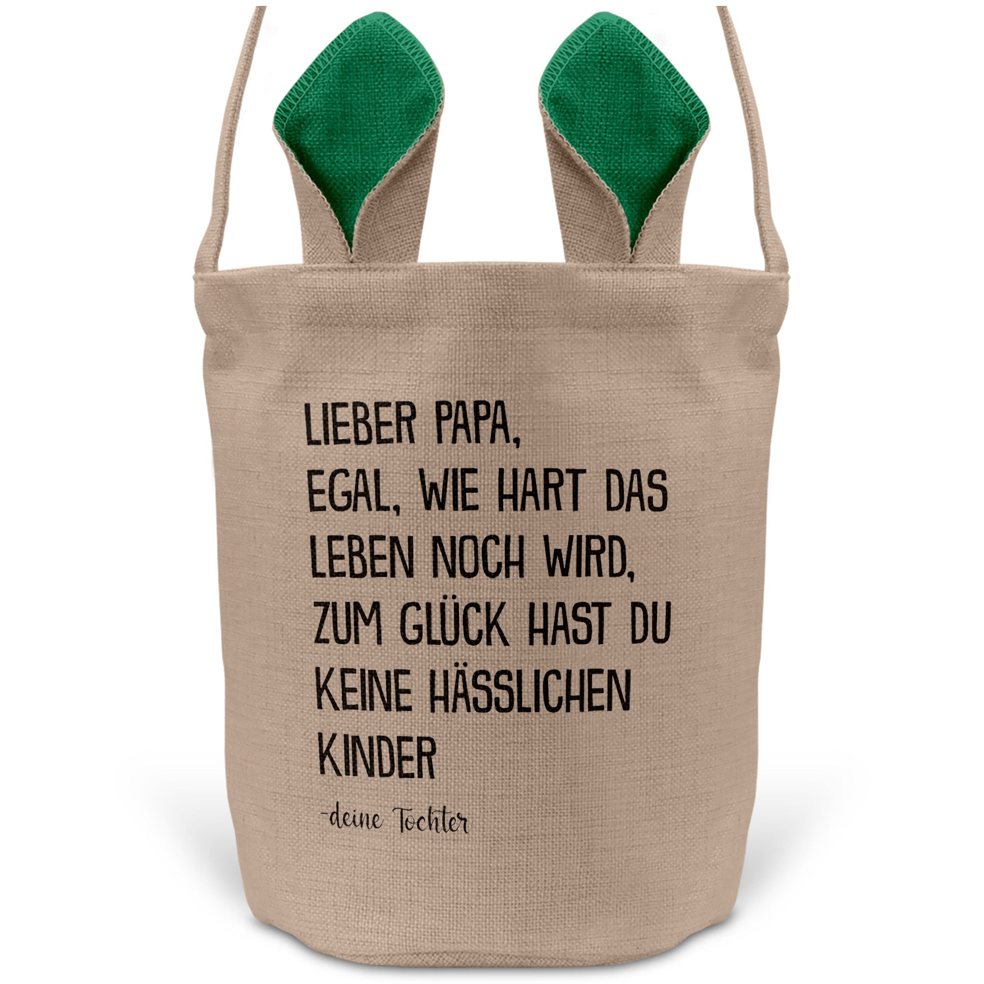 22Feels® Papa Osterkorb von Tochter Vater mit Henkel Ostergeschenk Tragetasche Ostern Deko Osternest Körbchen Hasenohren (Beige/Grün)-Ostern Tragetasche-22Feels