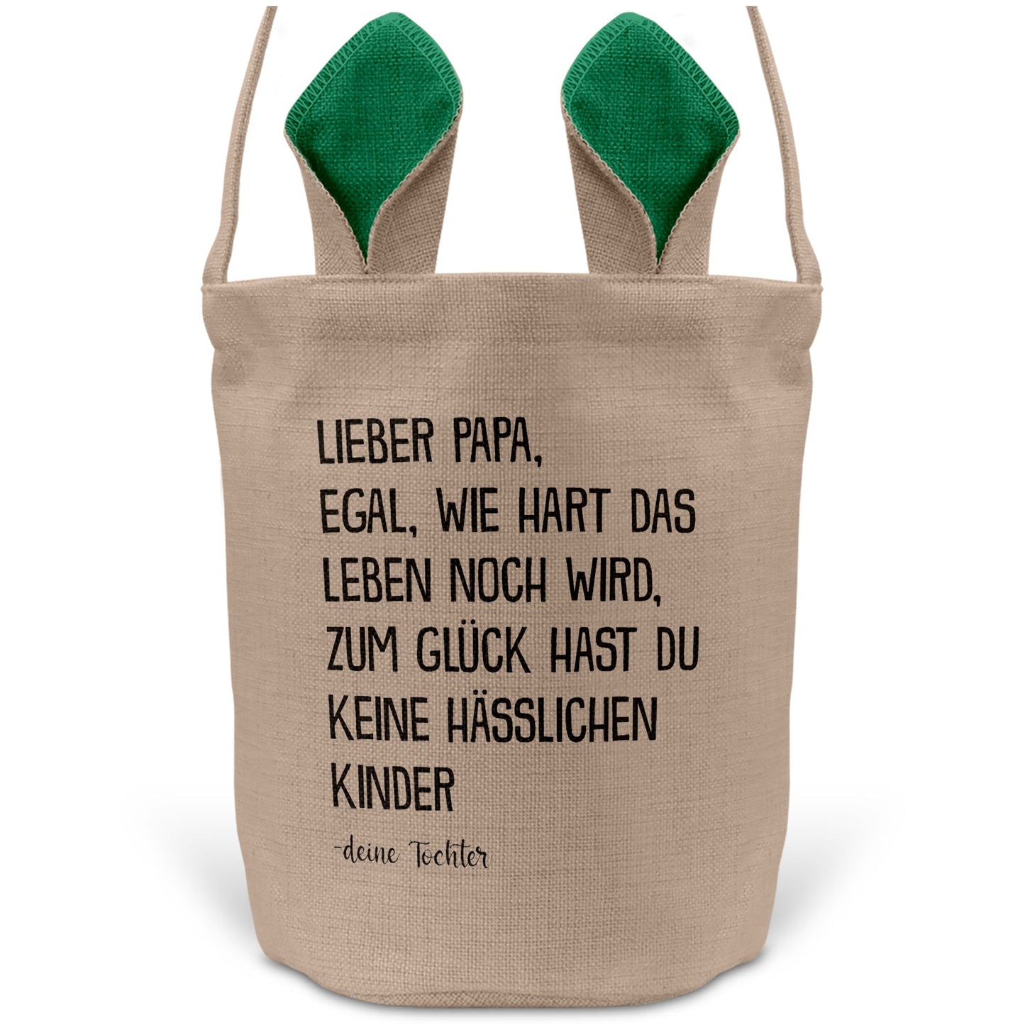 22Feels® Papa Osterkorb von Tochter Vater mit Henkel Ostergeschenk Tragetasche Ostern Deko Osternest Körbchen Hasenohren (Beige/Grün)-Ostern Tragetasche-22Feels