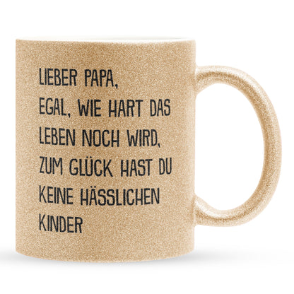22Feels® Papa Geschenk - Glitzertasse mit Spruch (Gold, 320ml)-Glitzertasse Gold 320ml-22Feels