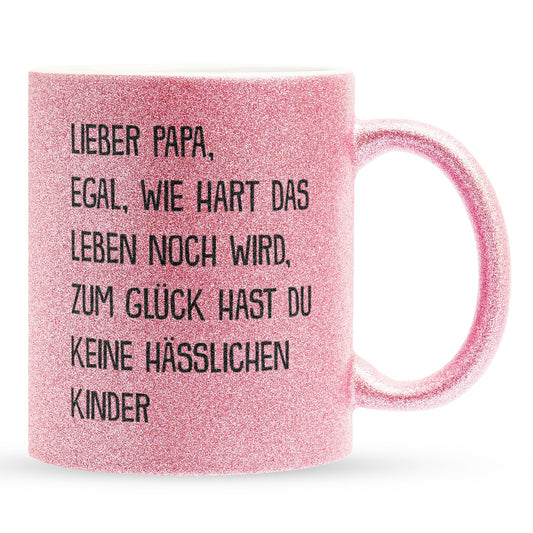 22Feels® Papa Geschenk - Glitzertasse mit Spruch (Pink, 320ml)-Glitzertasse Pink 320ml-22Feels