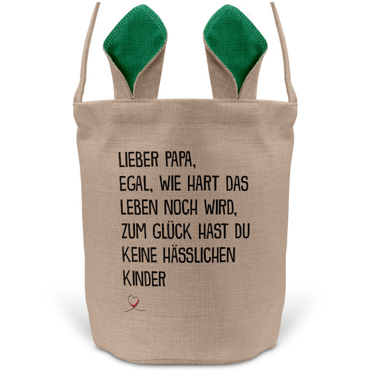 22Feels® Papa Osterkorb Vater mit Henkel Ostergeschenk Tragetasche Ostern Deko Osternest Körbchen Hasenohren (Beige/Grün)-Ostern Tragetasche-22Feels