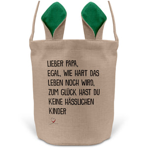 22Feels® Papa Osterkorb Vater mit Henkel Ostergeschenk Tragetasche Ostern Deko Osternest Körbchen Hasenohren (Beige/Grün)-Ostern Tragetasche-22Feels