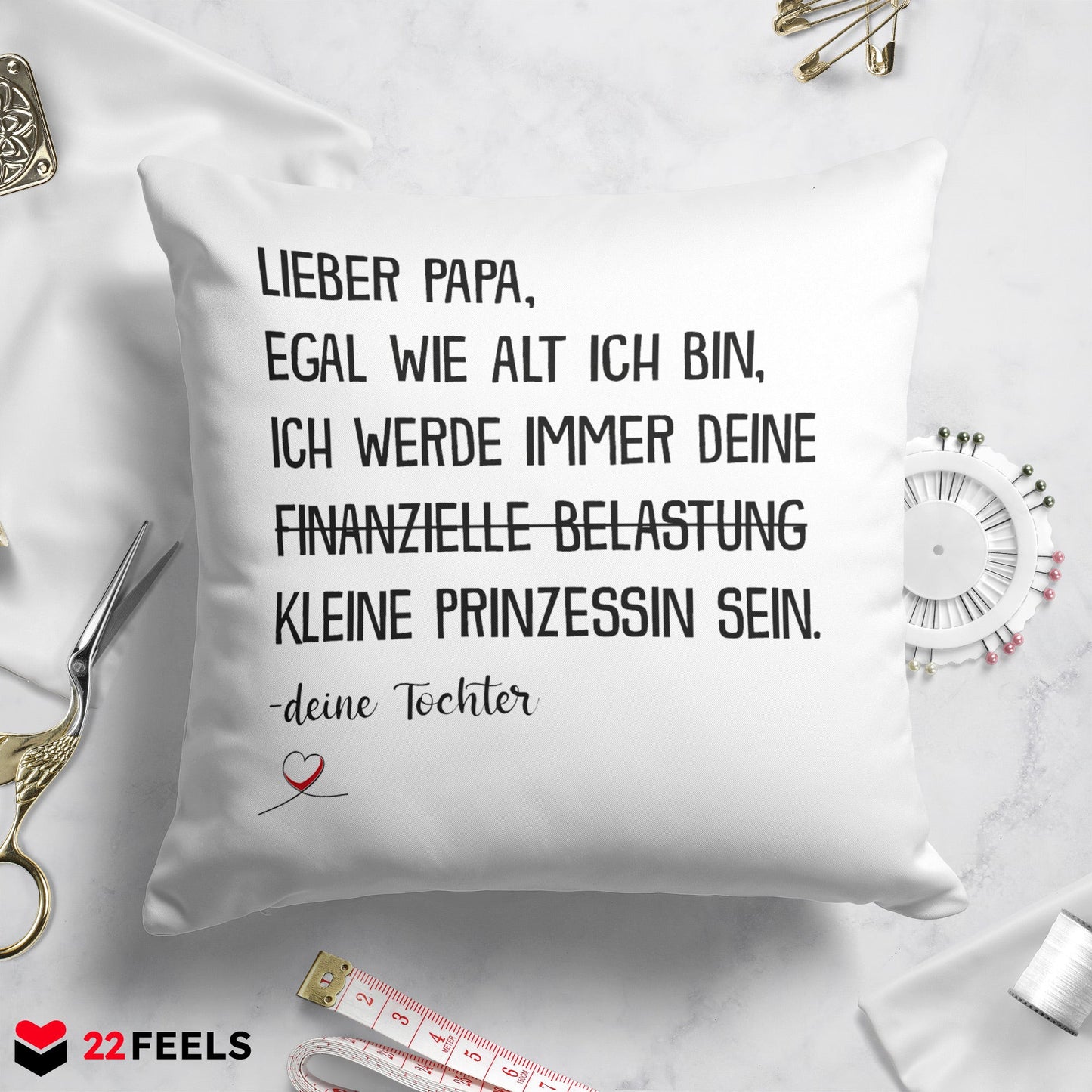 22Feels® Papa Geschenk von Tochter - Kissen mit Spruch (Weiss 40x40cm)-Kissen Weiss 40x40-22Feels