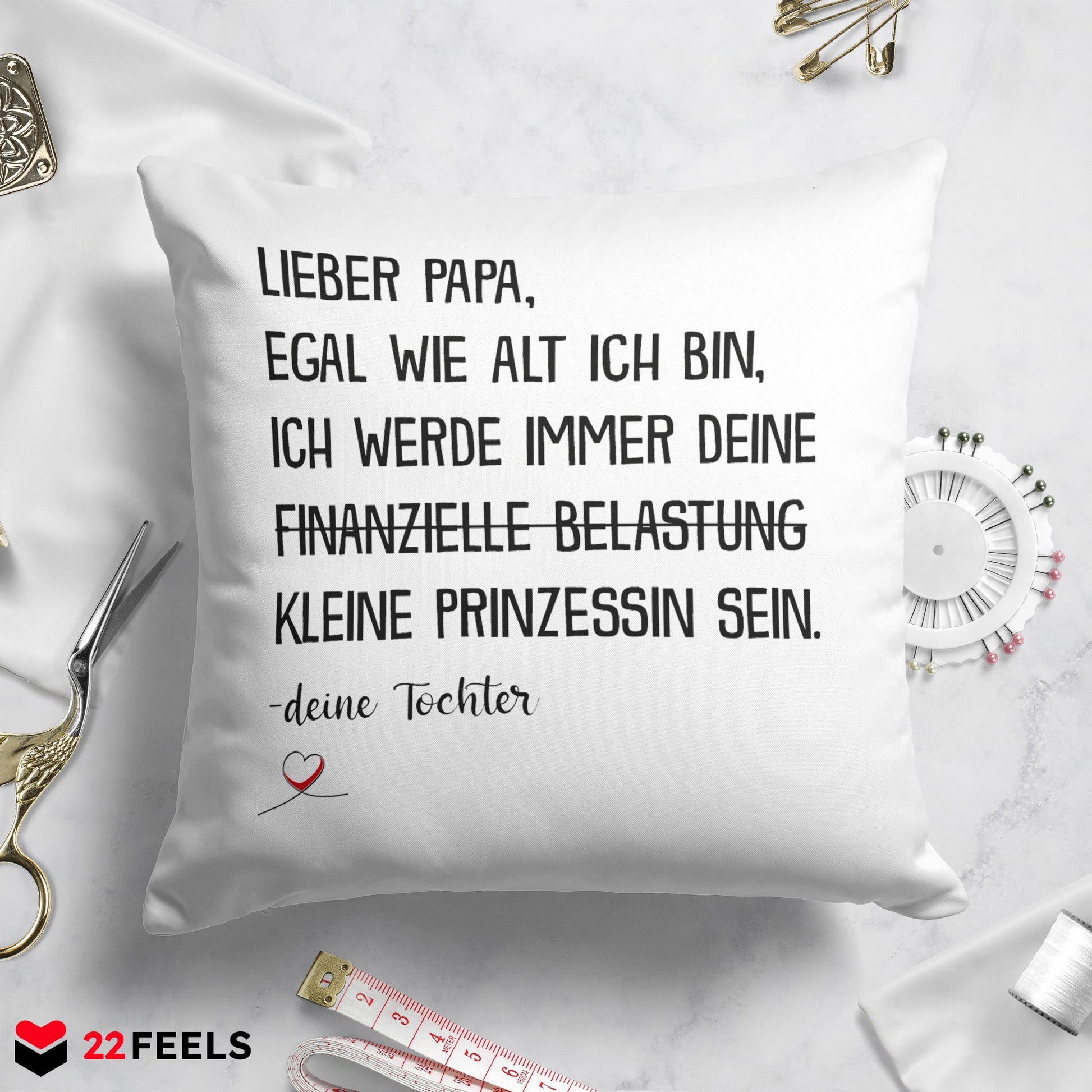 22Feels® Papa Geschenk von Tochter - Kissen mit Spruch (Weiss 40x40cm)-Kissen Weiss 40x40-22Feels