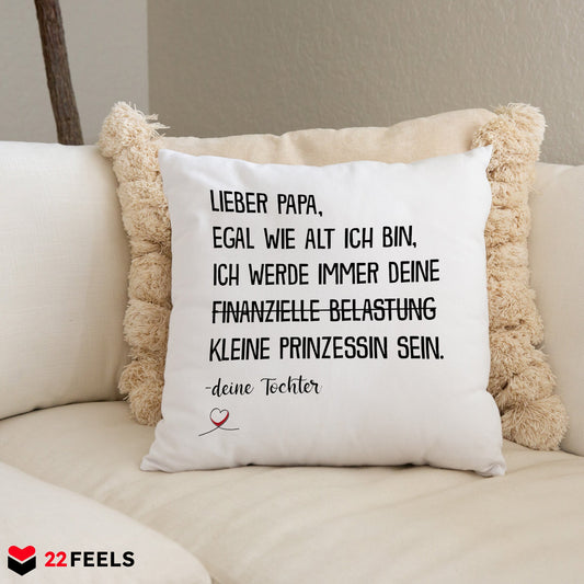 22Feels® Papa Geschenk von Tochter - Kissen mit Spruch (Weiss 40x40cm)-Kissen Weiss 40x40-22Feels