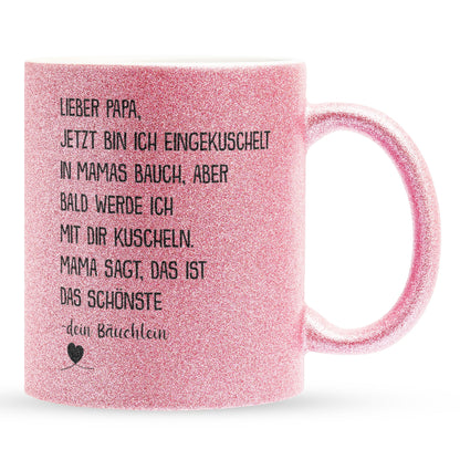 22Feels® Geschenk für Werdende Väter zur Schwangerschaft - Du Wirst Papa Glitzertasse mit Spruch (Pink, 320ml)-Glitzertasse Pink 320ml-22Feels