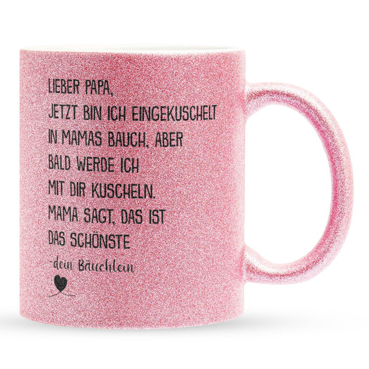 22Feels® Geschenk für Werdende Väter zur Schwangerschaft - Du Wirst Papa Glitzertasse mit Spruch (Pink, 320ml)-Glitzertasse Pink 320ml-22Feels