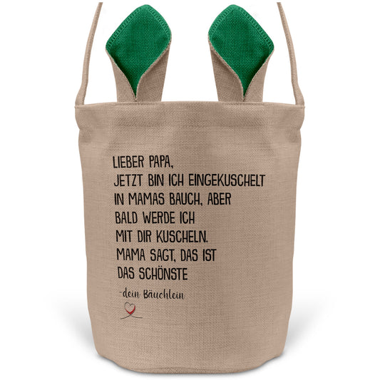 22Feels® Werdender Papa Schwangerschaft Ostern Osterkorb mit Henkel Ostergeschenk Tragetasche Ostern Deko Osternest Körbchen Hasenohren (Beige/Grün)-Ostern Tragetasche-22Feels
