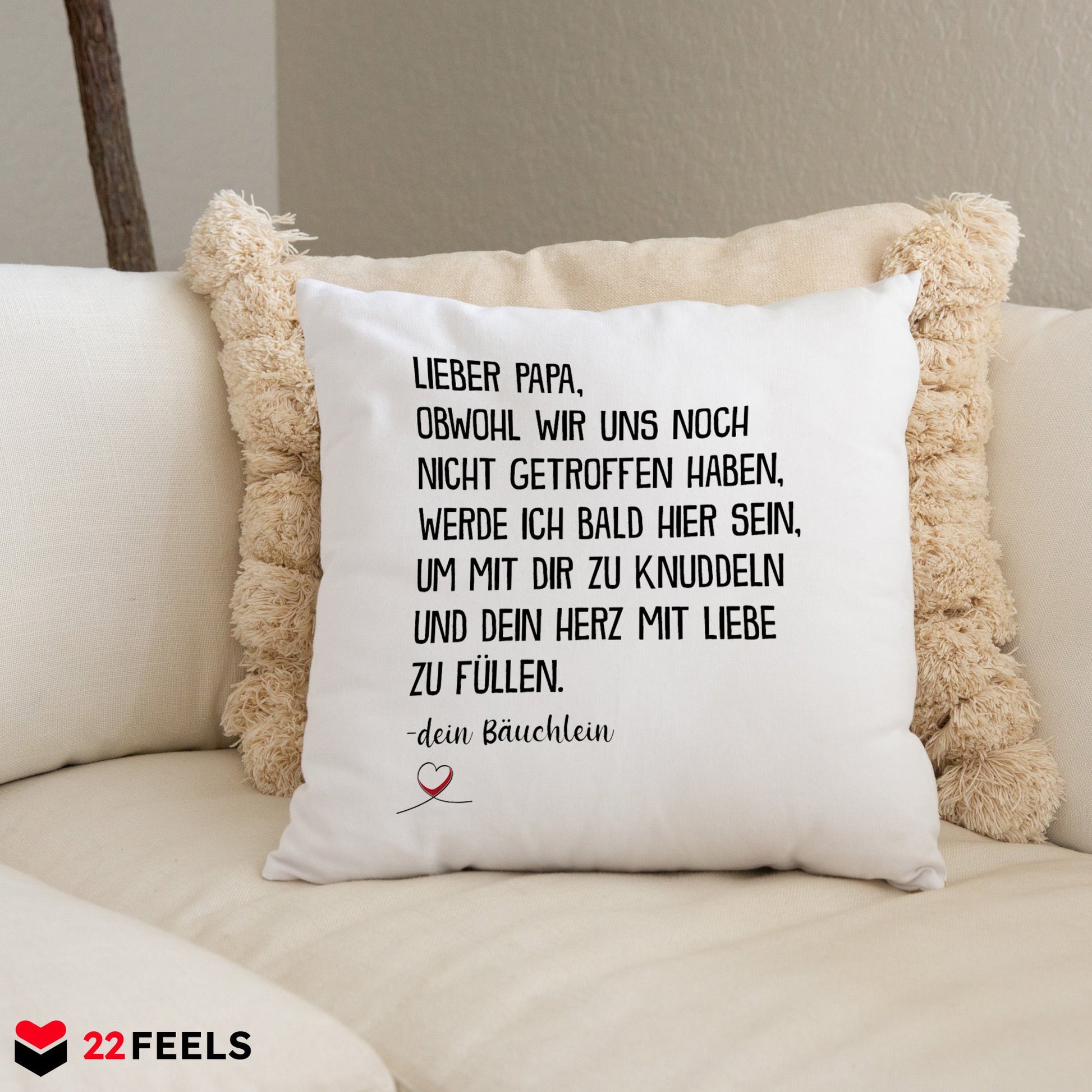 22Feels® Du Wirst Papa Männer Schwangerschaft Geschenk für werdende Väter - Kissen mit Spruch (Weiss 40x40cm)-Kissen Weiss 40x40-22Feels