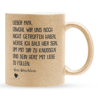 22Feels® Geschenk für Werdende Väter zur Schwangerschaft - Du Wirst Papa Glitzertasse mit Spruch (Gold, 320ml)-Glitzertasse Gold 320ml-22Feels