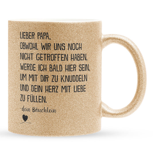 22Feels® Geschenk für Werdende Väter zur Schwangerschaft - Du Wirst Papa Glitzertasse mit Spruch (Gold, 320ml)-Glitzertasse Gold 320ml-22Feels