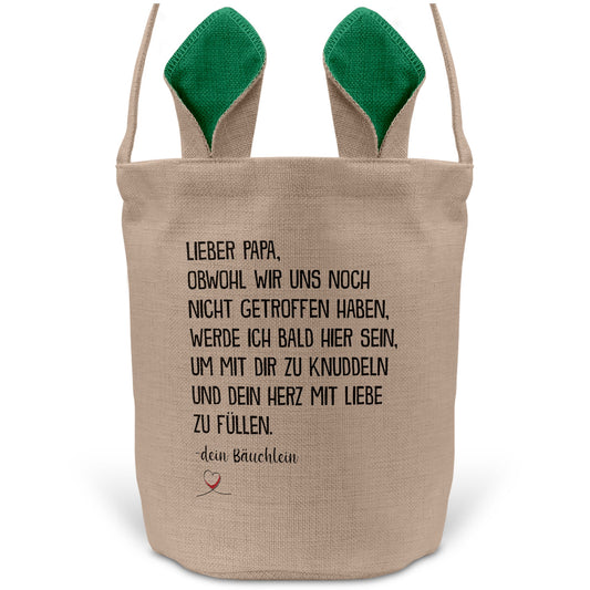 22Feels® Werdender Papa Schwangerschaft Ostern Osterkorb mit Henkel Ostergeschenk Tragetasche Ostern Deko Osternest Körbchen Hasenohren (Beige/Grün)-Ostern Tragetasche-22Feels