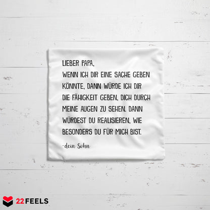 22Feels® Papa Geschenk von Sohn - Kissen mit Spruch (Weiss 40x40cm)-Kissen Weiss 40x40-22Feels
