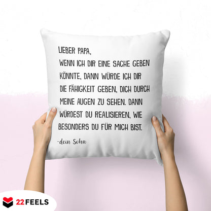 22Feels® Papa Geschenk von Sohn - Kissen mit Spruch (Weiss 40x40cm)-Kissen Weiss 40x40-22Feels