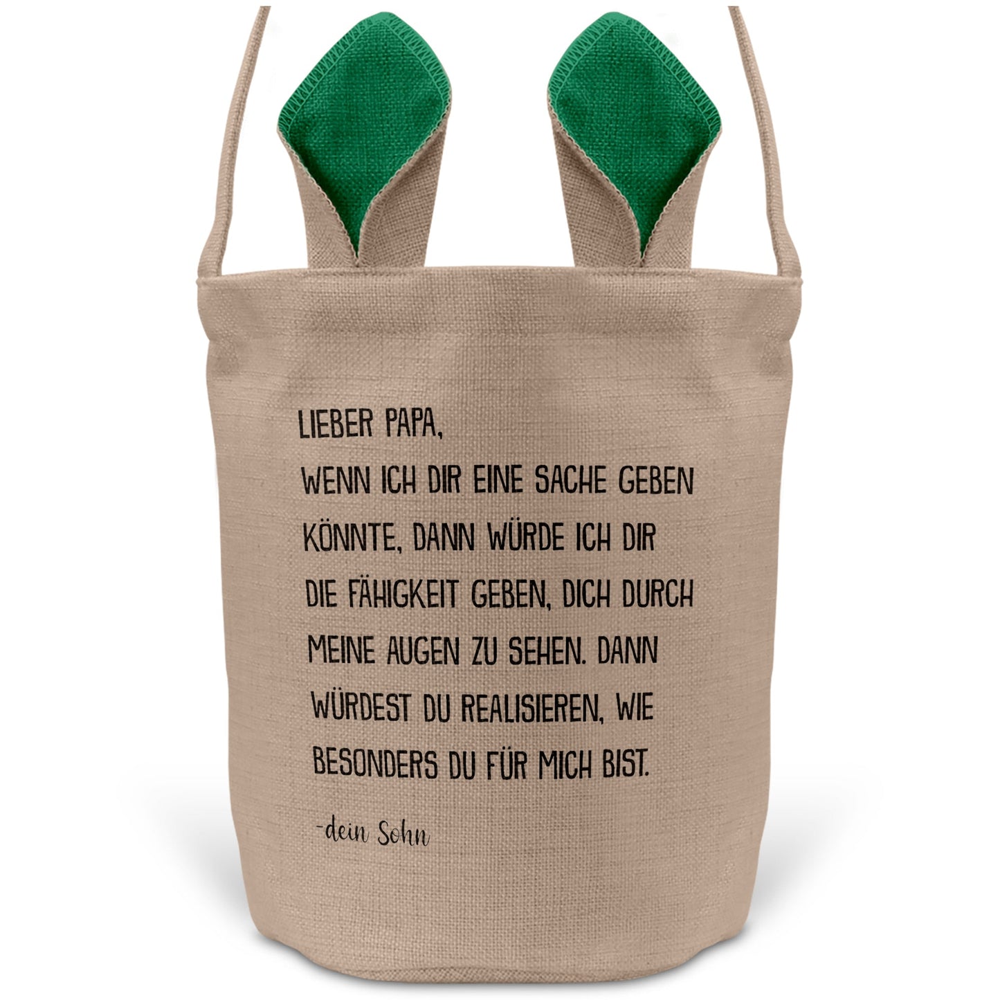 22Feels® Papa Osterkorb von Sohn Vater mit Henkel Ostergeschenk Tragetasche Ostern Deko Osternest Körbchen Hasenohren (Beige/Grün)-Ostern Tragetasche-22Feels