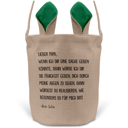 22Feels® Papa Osterkorb von Sohn Vater mit Henkel Ostergeschenk Tragetasche Ostern Deko Osternest Körbchen Hasenohren (Beige/Grün)-Ostern Tragetasche-22Feels