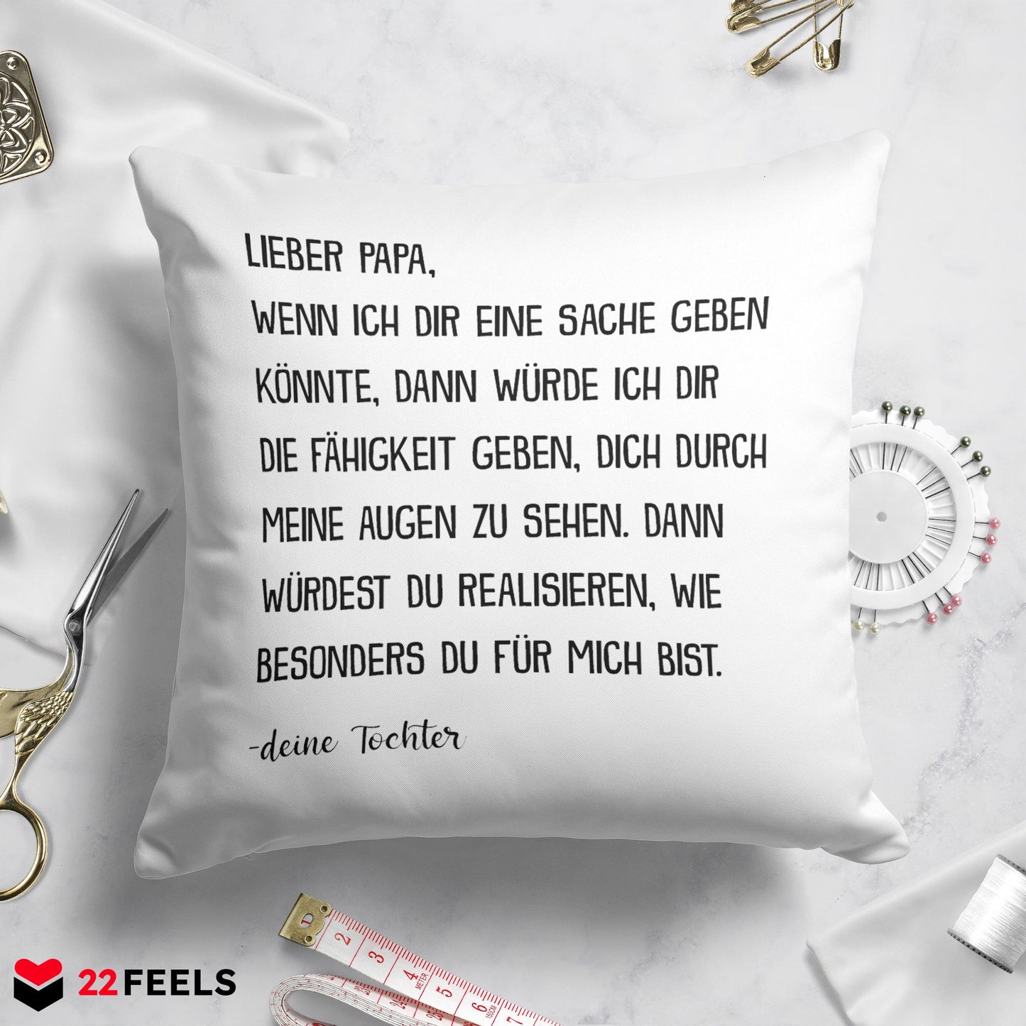 22Feels® Papa Geschenk von Tochter - Kissen mit Spruch (Weiss 40x40cm)-Kissen Weiss 40x40-22Feels