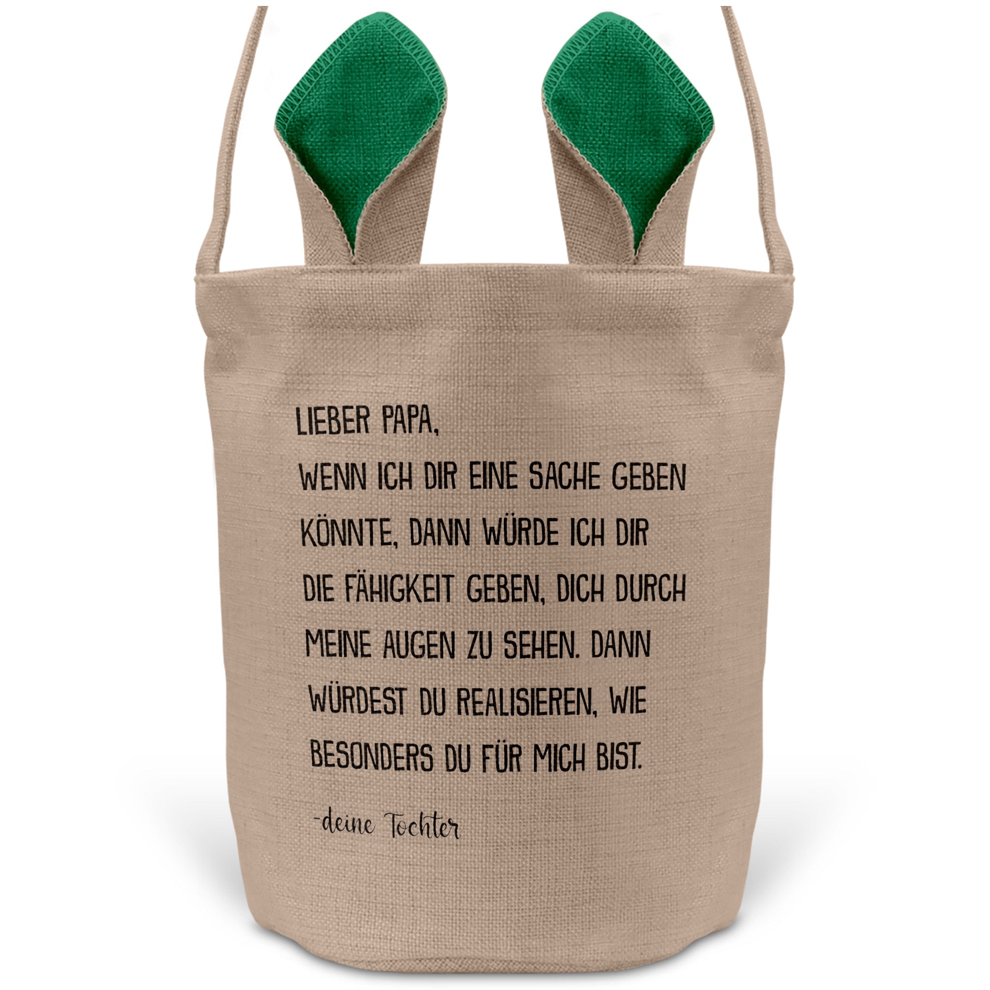 22Feels® Papa Osterkorb von Tochter Vater mit Henkel Ostergeschenk Tragetasche Ostern Deko Osternest Körbchen Hasenohren (Beige/Grün)-Ostern Tragetasche-22Feels