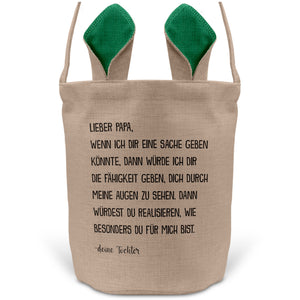 22Feels® Papa Osterkorb von Tochter Vater mit Henkel Ostergeschenk Tragetasche Ostern Deko Osternest Körbchen Hasenohren (Beige/Grün)-Ostern Tragetasche-22Feels