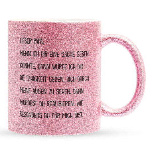 22Feels® Papa Geschenk - Glitzertasse mit Spruch (Pink, 320ml)-Glitzertasse Pink 320ml-22Feels