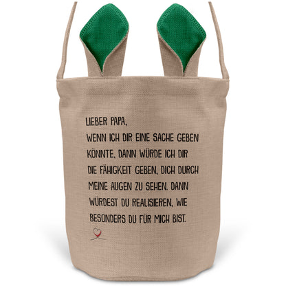 22Feels® Papa Osterkorb von Sohn Vater mit Henkel Ostergeschenk Tragetasche Ostern Deko Osternest Körbchen Hasenohren (Beige/Grün)-Ostern Tragetasche-22Feels