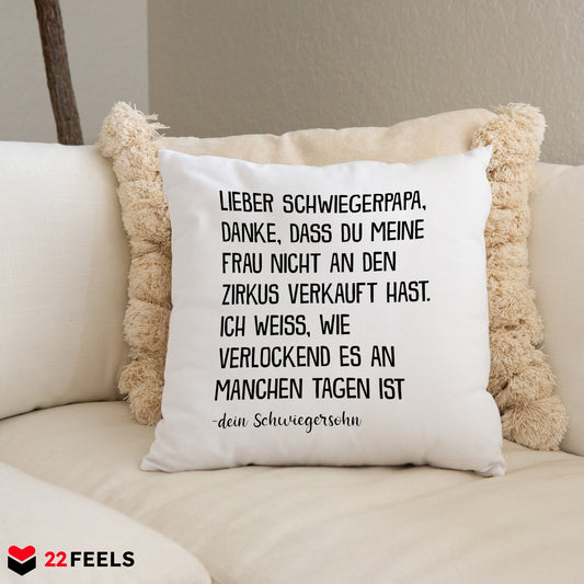 22Feels® Schwiegervater Geschenk vom Schwiegersohn bzw. Bräutigam - Kissen mit Spruch (Weiss 40x40cm)-Kissen Weiss 40x40-22Feels