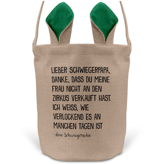 22Feels® Schwiegerpapa Osterkorb von Schwiegersohn mit Henkel Ostergeschenk Tragetasche Ostern Deko Osternest Körbchen Hasenohren (Beige/Grün)-Ostern Tragetasche-22Feels