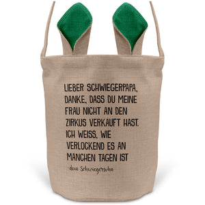 22Feels® Schwiegerpapa Osterkorb von Schwiegersohn mit Henkel Ostergeschenk Tragetasche Ostern Deko Osternest Körbchen Hasenohren (Beige/Grün)-Ostern Tragetasche-22Feels