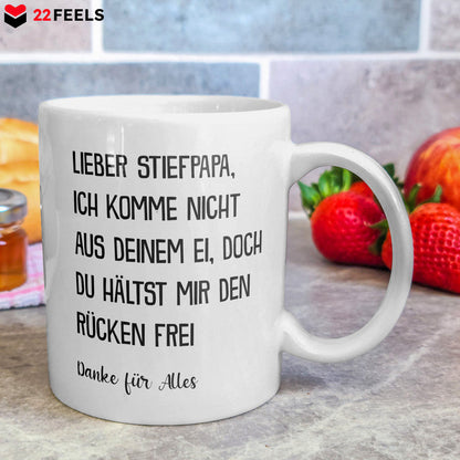 22Feels® Geschenk für Stiefpapas - Tasse mit Spruch: Du Hältst Mir Den Rücken Frei (Weiss, 320ml)-Weisse Tasse 320ml-22Feels