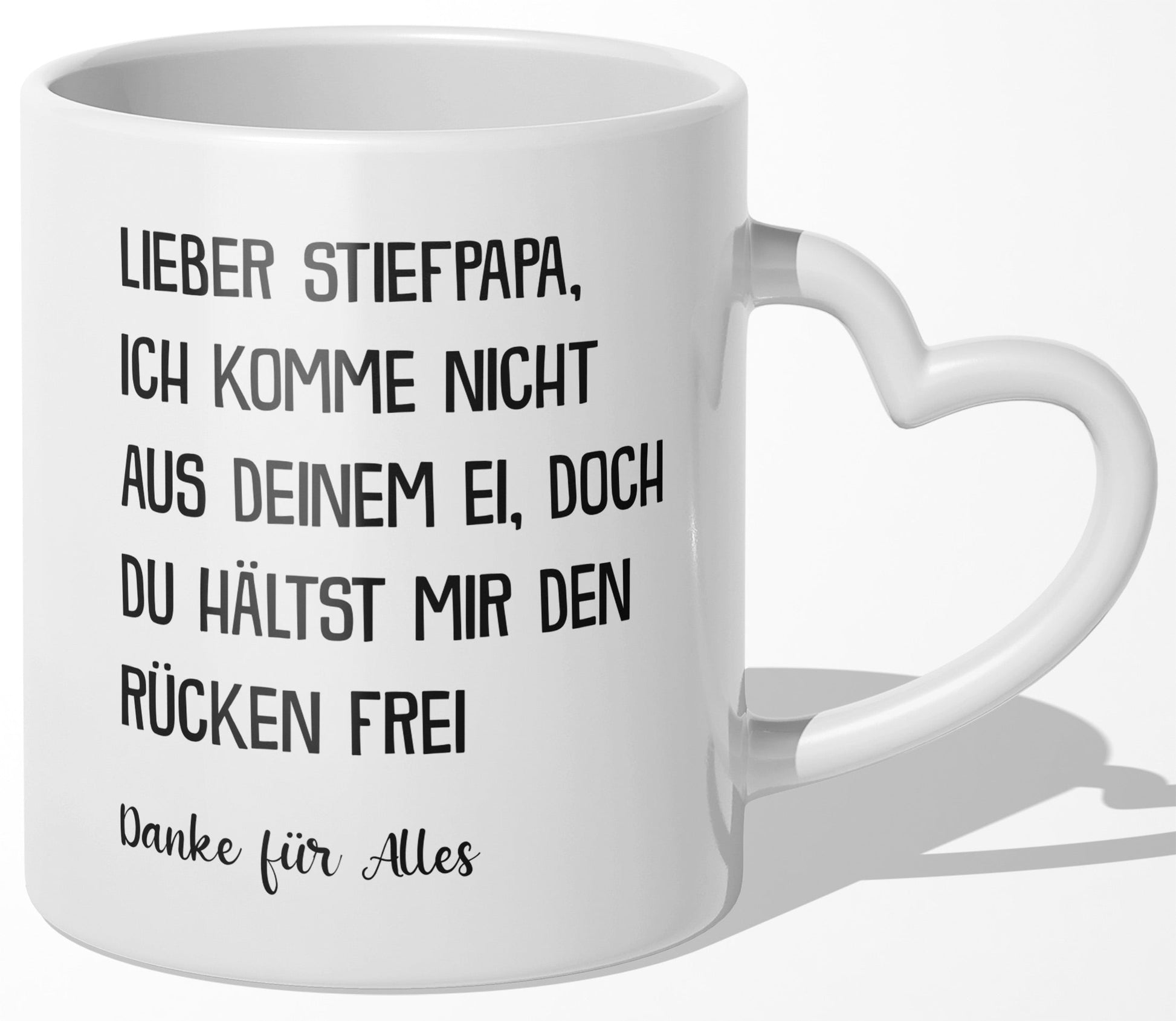 22Feels® Stiefvater Geschenk - Tasse mit Spruch: Du hältst mir den Rücken frei (Herzhenkel, Weiss, 320ml)-Tasse Weiss Herzhenkel 320ml-22Feels