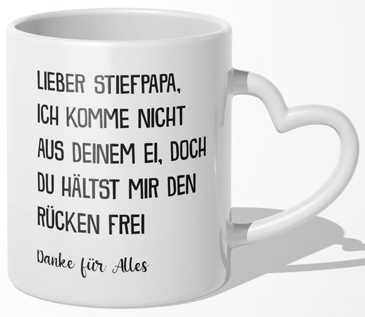22Feels® Stiefvater Geschenk - Tasse mit Spruch: Du hältst mir den Rücken frei (Herzhenkel, Weiss, 320ml)-Tasse Weiss Herzhenkel 320ml-22Feels